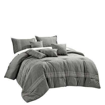 Gray Embroidered 7 Piece Duvet Comforter Set - Lovez Aqua© - 