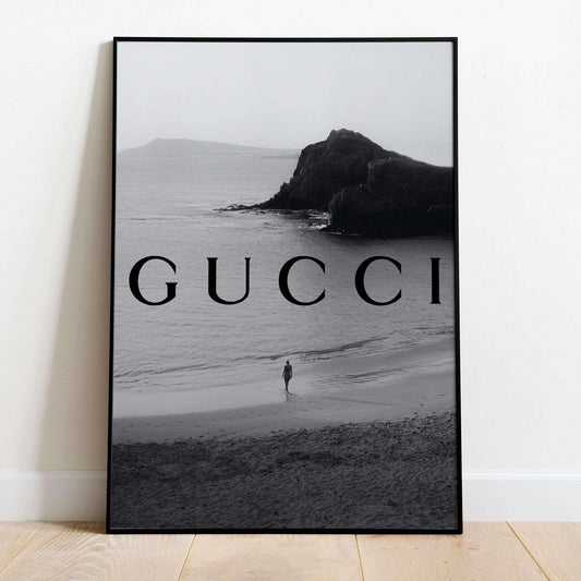 Gucci Monochrome Beach Landscape Art Poster Print - Lovez Aqua© - 