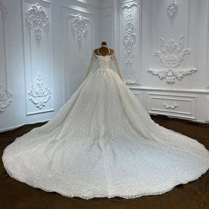 Luxury Pure Silk Crystal Embroidered Wedding Gown with Choker & Chapel Train