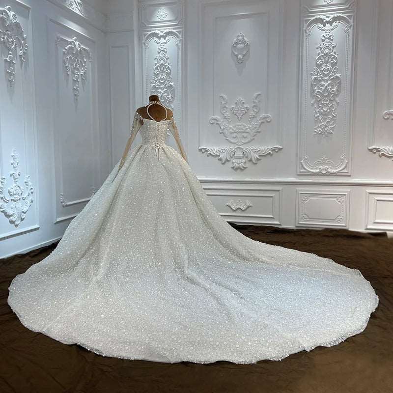 Luxury Pure Silk Crystal Embroidered Wedding Gown with Choker & Chapel Train