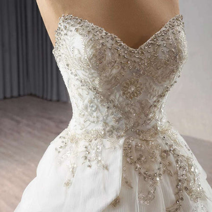 Vintage Flower Petal Ruffles White Wedding Gown with Gold Sequin High Slit - 80d3e6-0e.myshopify.com - -  