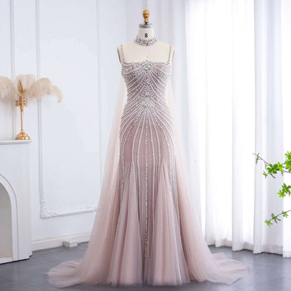 Navy, Pink or Silver Mermaid Women's Evening Gown with Rhinestone Choker Cape - 80d3e6-0e.myshopify.com - Pink / 2 -  Pink