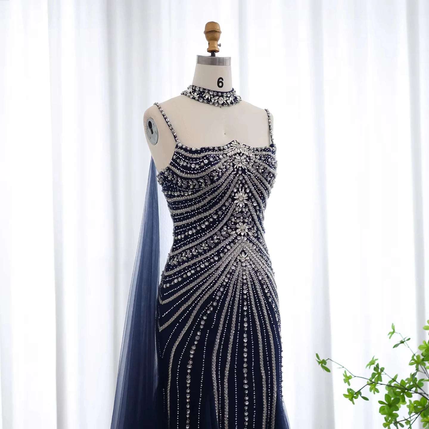 Navy, Pink or Silver Mermaid Women's Evening Gown with Rhinestone Choker Cape - 80d3e6-0e.myshopify.com - -  