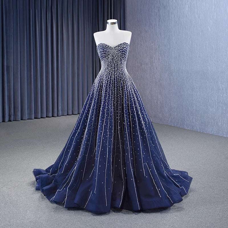 Feyre Archeron ACOTAR Dark Blue A-Line Rhinestone Beaded Evening Gown - 80d3e6-0e.myshopify.com - -  