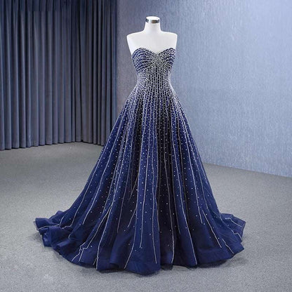 Feyre Archeron ACOTAR Dark Blue A-Line Rhinestone Beaded Evening Gown - 80d3e6-0e.myshopify.com - -  