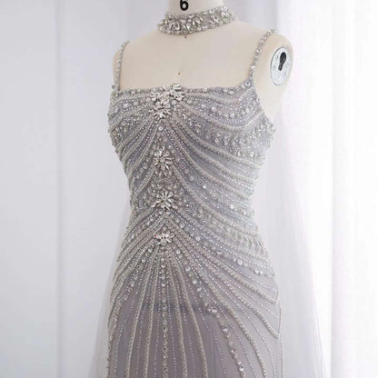 Navy, Pink or Silver Mermaid Women's Evening Gown with Rhinestone Choker Cape - 80d3e6-0e.myshopify.com - -  