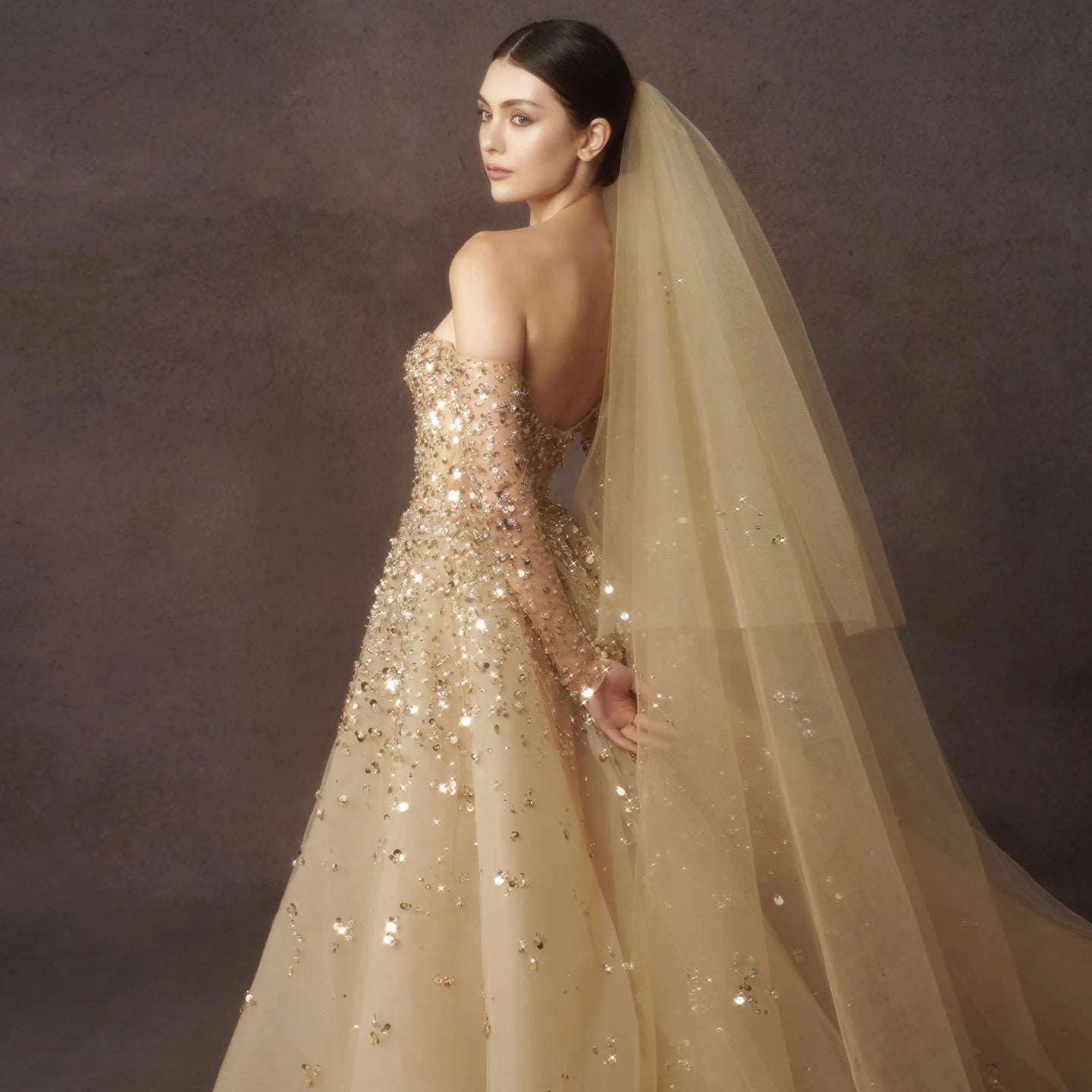 Golden Off-Shoulder Sequined Mermaid Wedding Gown with Detachable Overskirt - 80d3e6-0e.myshopify.com - -  