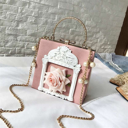 Luxury Classical Vintage Style Gilded Frame & Rose Faux Leather Women's Handbag - 80d3e6-0e.myshopify.com - Pink -  Pink