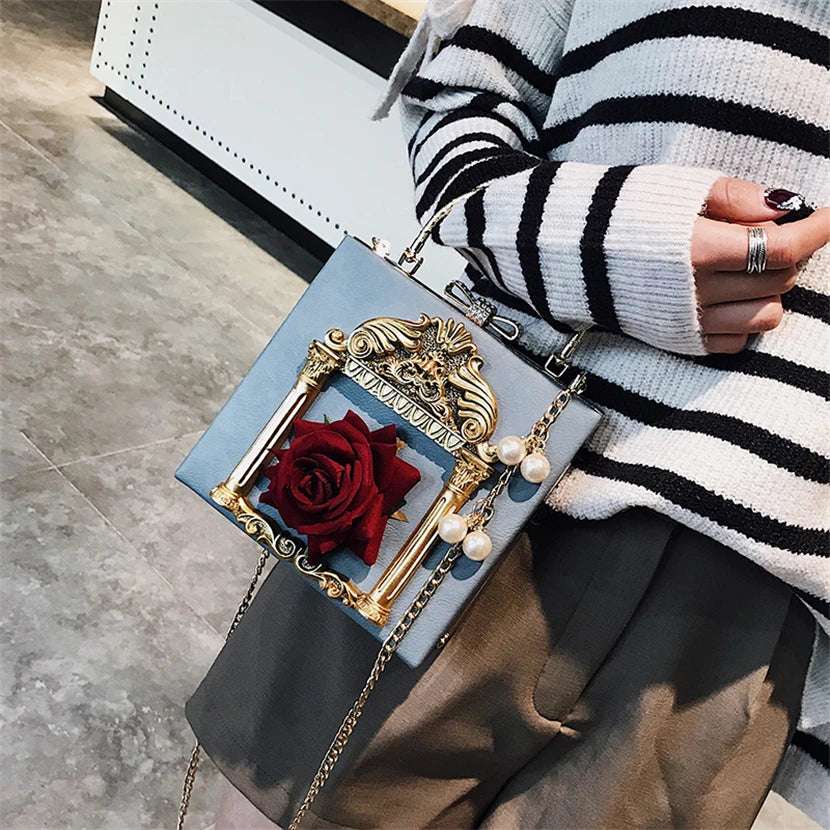 Luxury Classical Vintage Style Gilded Frame & Rose Faux Leather Women's Handbag - 80d3e6-0e.myshopify.com - -  