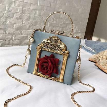 Luxury Classical Vintage Style Gilded Frame & Rose Faux Leather Women's Handbag - 80d3e6-0e.myshopify.com - Gray -  Gray