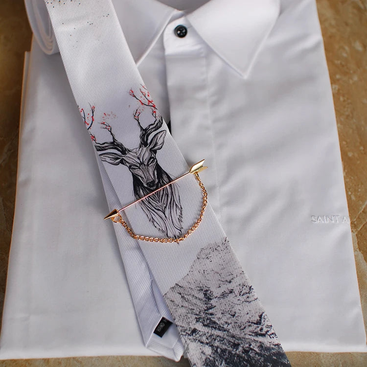 Black & White Abstract Paint Splatter Stag Men's Formal Necktie