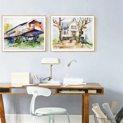 Twilight Saga Cullen Family Residence & Bella Swan's House Watercolor Art Print - 80d3e6-0e.myshopify.com - -  