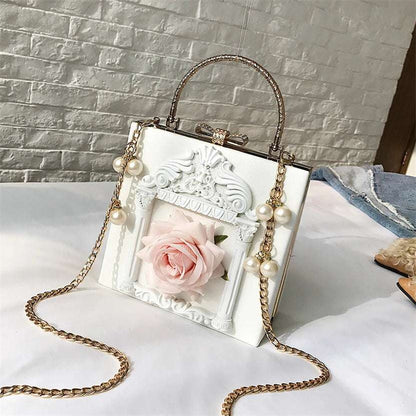 Luxury Classical Vintage Style Gilded Frame & Rose Faux Leather Women's Handbag - 80d3e6-0e.myshopify.com - White -  White