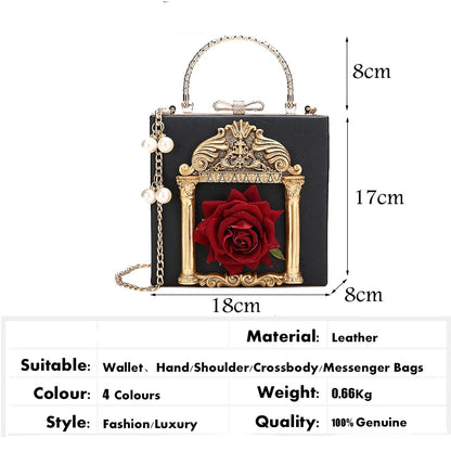 Luxury Classical Vintage Style Gilded Frame & Rose Faux Leather Women's Handbag - 80d3e6-0e.myshopify.com - -  