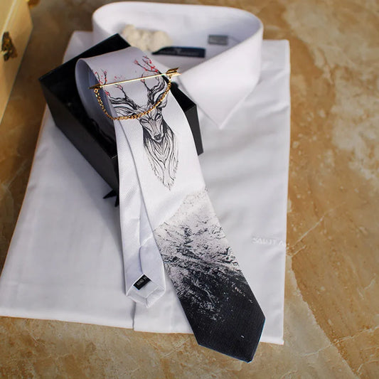 Black & White Abstract Paint Splatter Stag Men's Formal Necktie