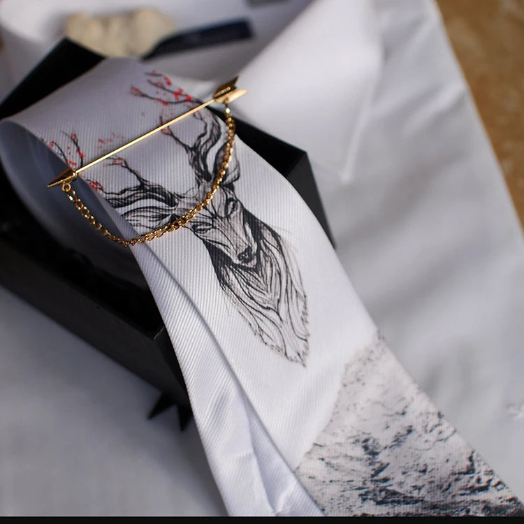 Black & White Abstract Paint Splatter Stag Men's Formal Necktie