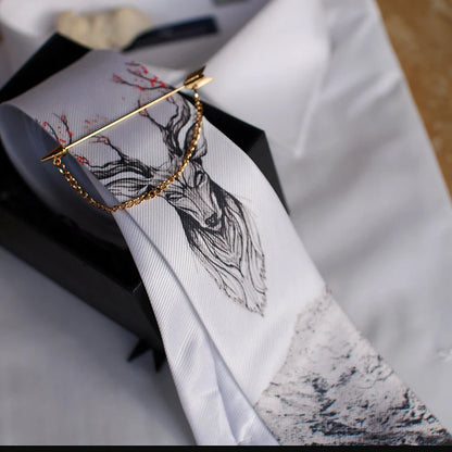 Black & White Abstract Paint Splatter Stag Men's Formal Necktie