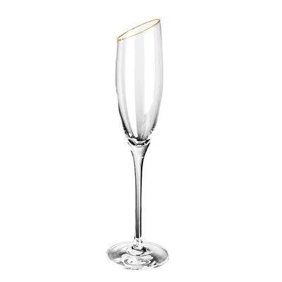 Handblown Modern Gold Trim Champagne Flute Glasses (170-330ml) - Lovez Aqua© - 