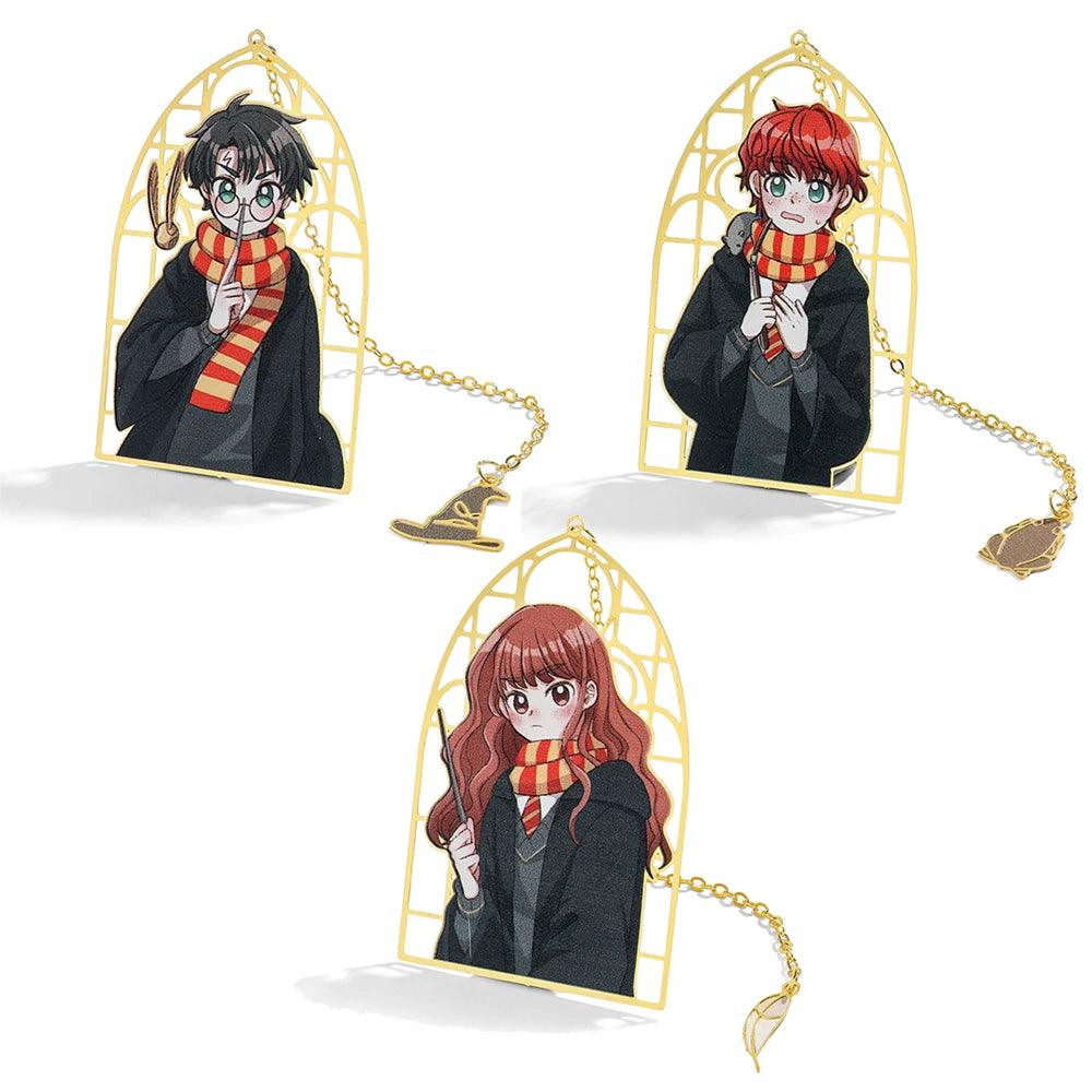 Harry Potter Anime Figures Gold Framed Bookmarks with Tassel Charms - Lovez Aqua© - 