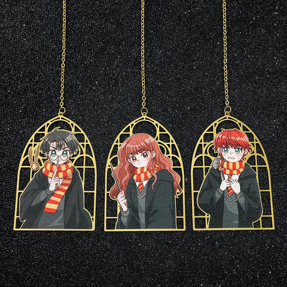 Harry Potter Anime Figures Gold Framed Bookmarks with Tassel Charms - Lovez Aqua© - 