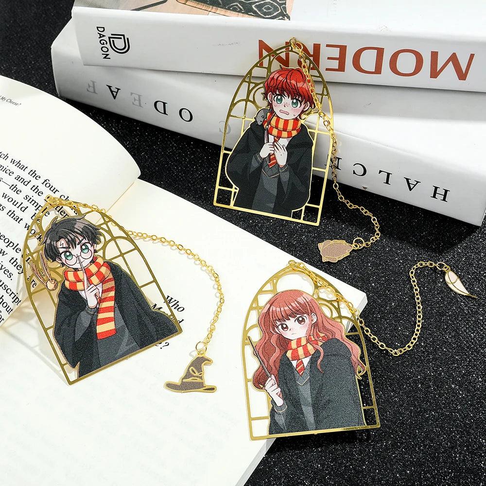 Harry Potter Anime Figures Gold Framed Bookmarks with Tassel Charms - Lovez Aqua© - 