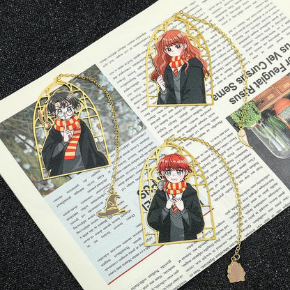 Harry Potter Anime Figures Gold Framed Bookmarks with Tassel Charms - Lovez Aqua© - 