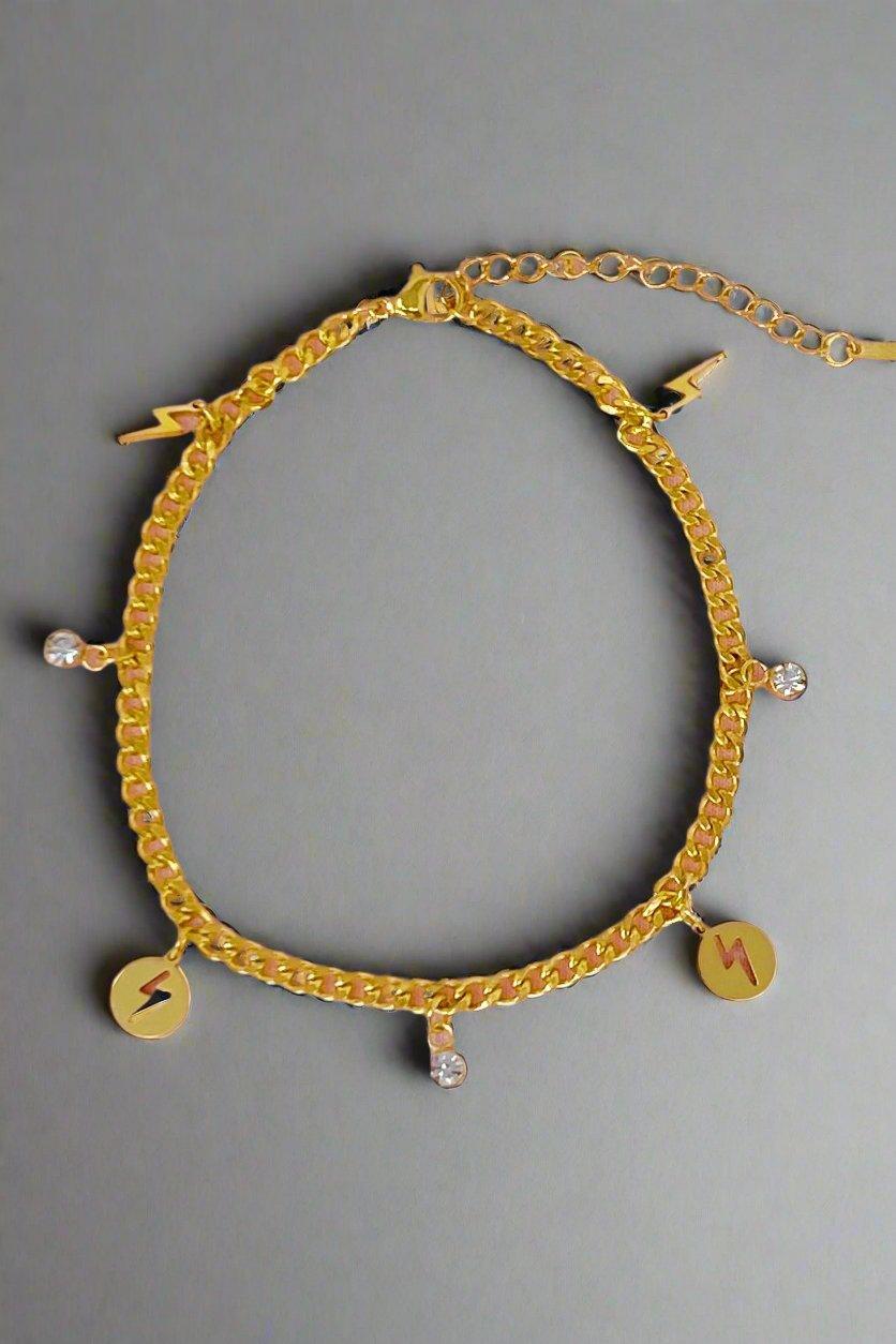 Harry Potter Gold-Tone Women’s Anklet with Lightning Bolt Charms & Rhinestones - Lovez Aqua© - 