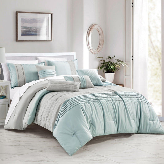 Light Blue & Gray 7 Piece Duvet Comforter Set - Lovez Aqua© - 