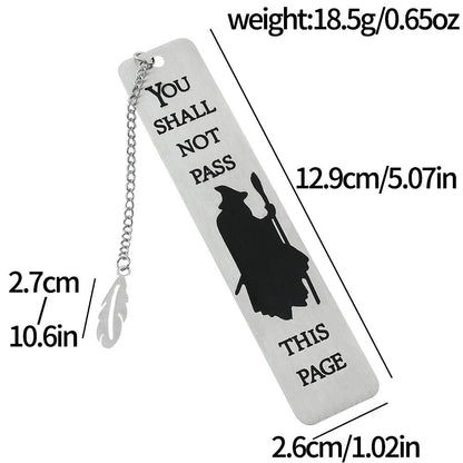 Lord of the Rings Gandalf "You Shall Not Pass" Stainless Steel Bookmark - Lovez Aqua© - Gandalf the gray, grey