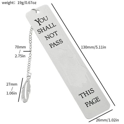 Lord of the Rings Gandalf "You Shall Not Pass" Stainless Steel Bookmark - Lovez Aqua© - Gandalf the gray, grey