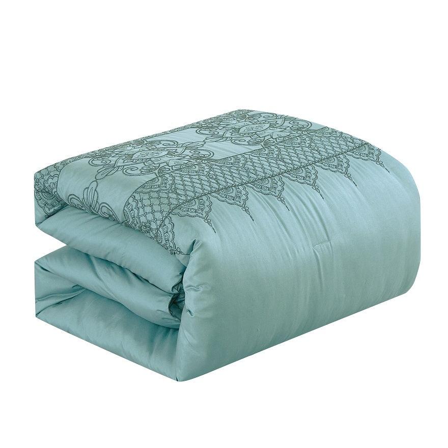 Luxurious Mint Green 7 Piece Comforter Set With Geometric Accents - Lovez Aqua© - 