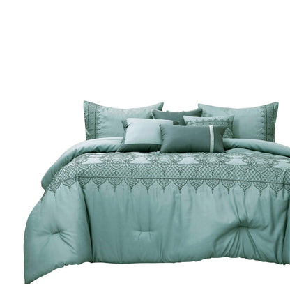 Luxurious Mint Green 7 Piece Comforter Set With Geometric Accents - Lovez Aqua© - 