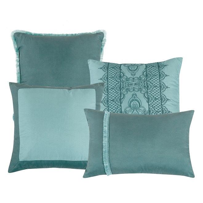 Luxurious Mint Green 7 Piece Comforter Set With Geometric Accents - Lovez Aqua© - 