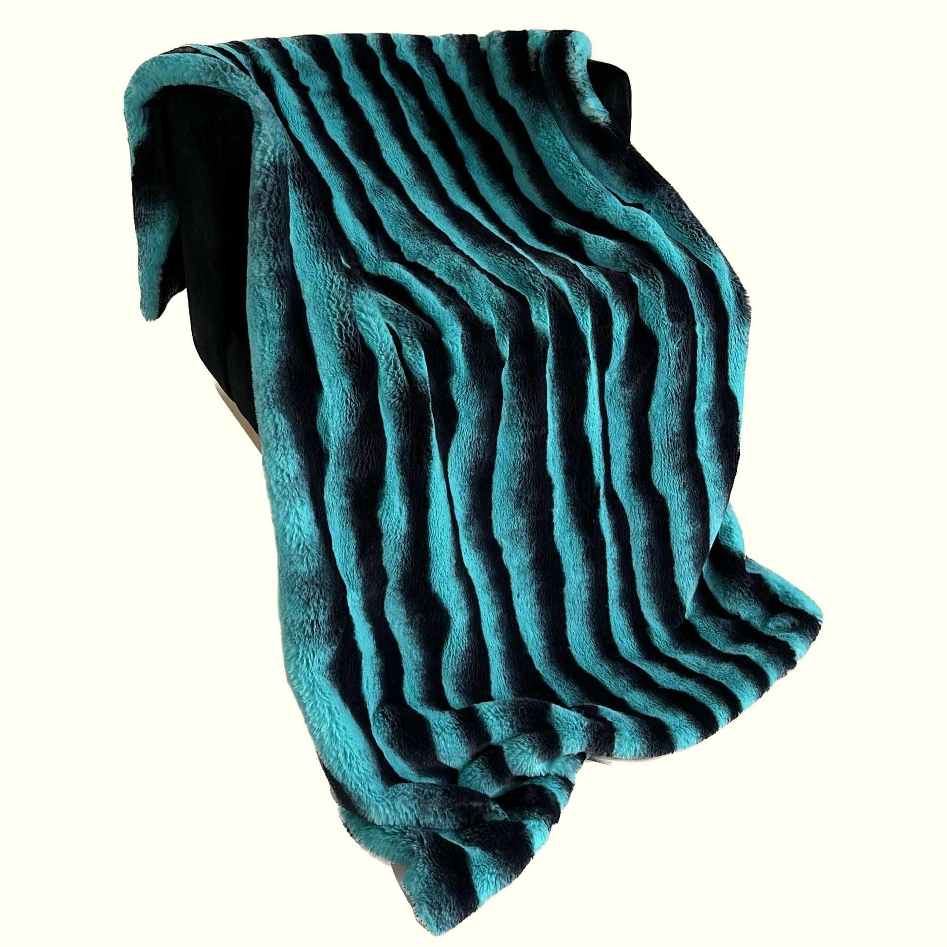 Luxury Faux Fur Peacock Blue & Black Zebra Print Throw Blanket - Lovez Aqua© - 