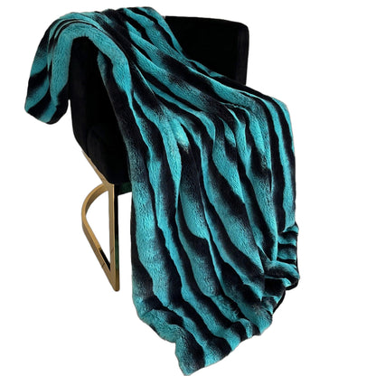 Luxury Faux Fur Peacock Blue & Black Zebra Print Throw Blanket - Lovez Aqua© - 