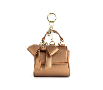 Luxury Tan Leather Miniature Tote Bag Keychain with Bow Detail - Lovez Aqua© - 