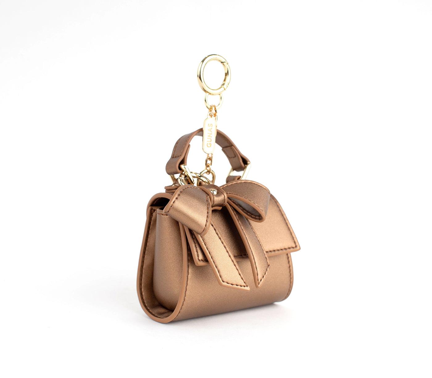 Luxury Tan Leather Miniature Tote Bag Keychain with Bow Detail - Lovez Aqua© - 