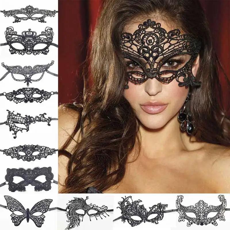 Luxury Women's Black Intricate Lace Venetian Masquerade Ball Mask - Lovez Aqua© - 