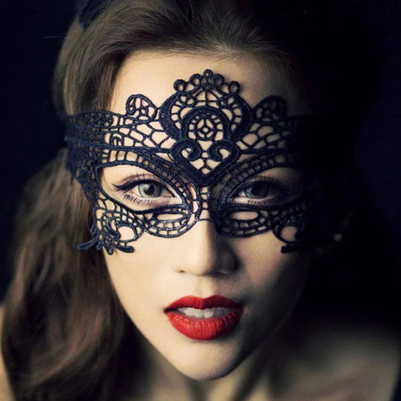 Luxury Women's Black Intricate Lace Venetian Masquerade Ball Mask - Lovez Aqua© - 