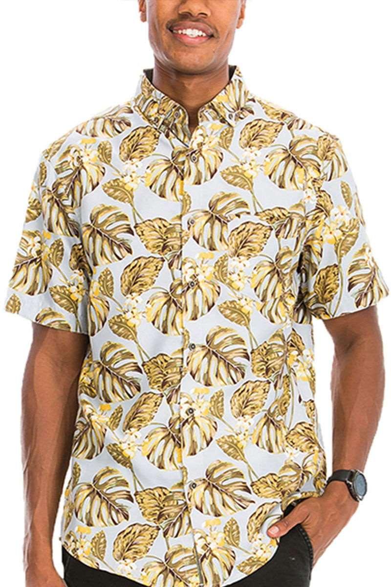 Men's Golden Hawaiian Foliage Short Sleeve Collared Shirt - Lovez Aqua© - casual shirts, men's clothing, shirt