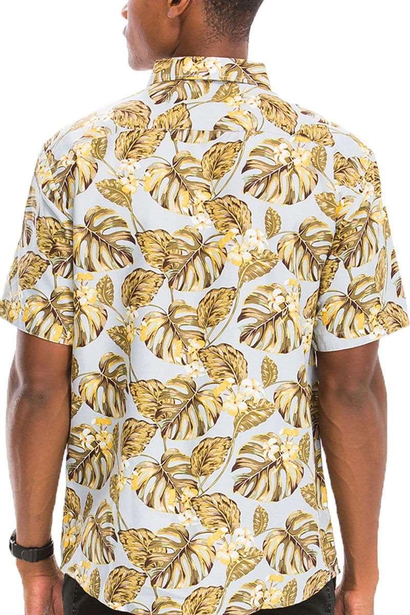 Men's Golden Hawaiian Foliage Short Sleeve Collared Shirt - Lovez Aqua© - casual shirts, men's clothing, shirt