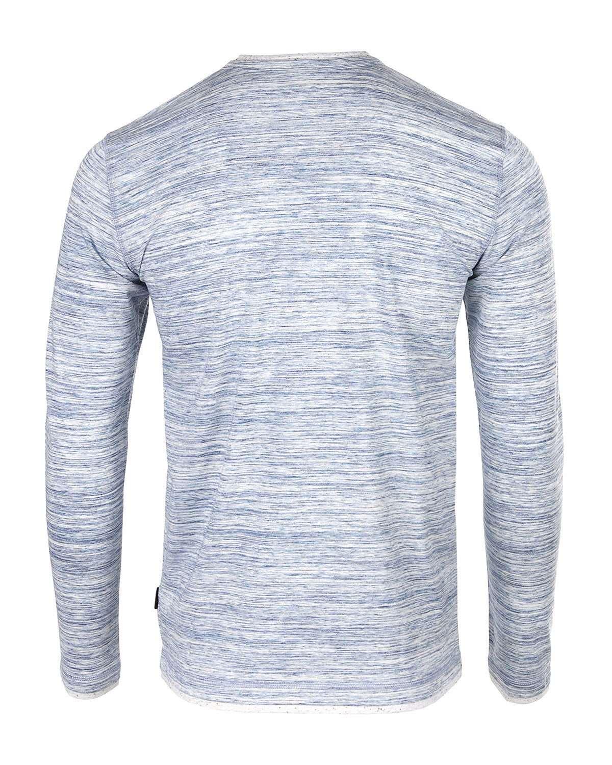 Men's Long Sleeve Double Layered Y-Neck Blue & White Striped Henley Shirt - Lovez Aqua© - blue, casual shirts, men's clothing, shirts