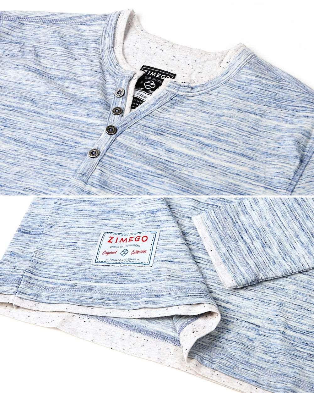 Men's Long Sleeve Double Layered Y-Neck Blue & White Striped Henley Shirt - Lovez Aqua© - blue, casual shirts, men's clothing, shirts