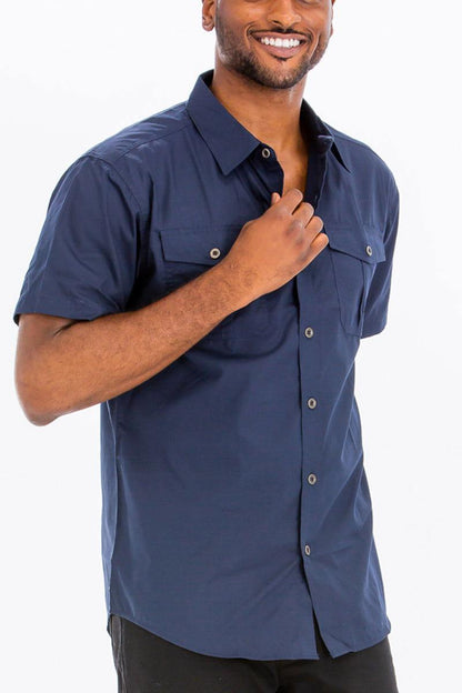 Men's Short Sleeve Navy Button Down Shirt With Dual Chest Pockets - 80d3e6-0e.myshopify.com - -  