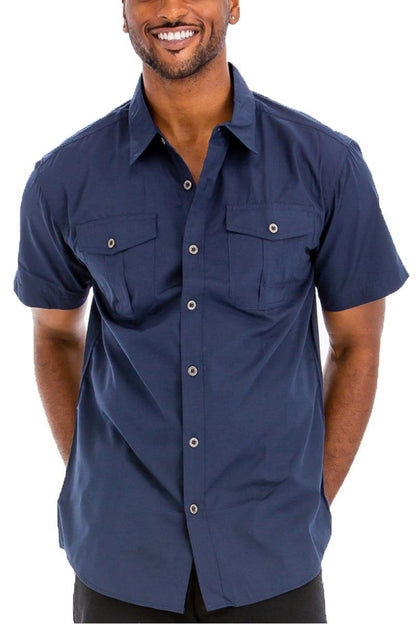 Men's Short Sleeve Navy Button Down Shirt With Dual Chest Pockets - 80d3e6-0e.myshopify.com - -  