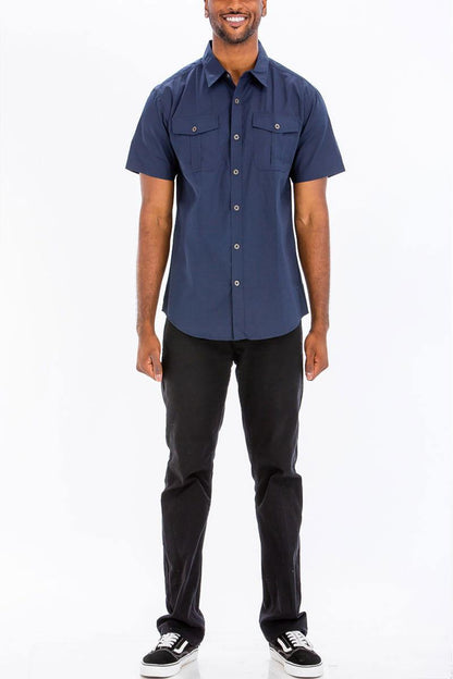 Men's Short Sleeve Navy Button Down Shirt With Dual Chest Pockets - 80d3e6-0e.myshopify.com - -  