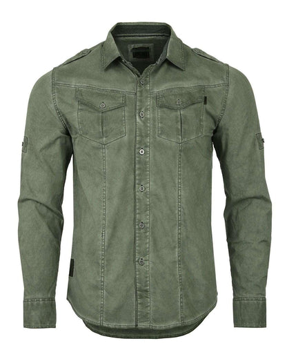 Men's Stretch Roll-Up Sleeve Khaki Vintage Washed Rugged Fashion Buttoned Shirt - Lovez Aqua© - casual shirts, men's clothing, shirts