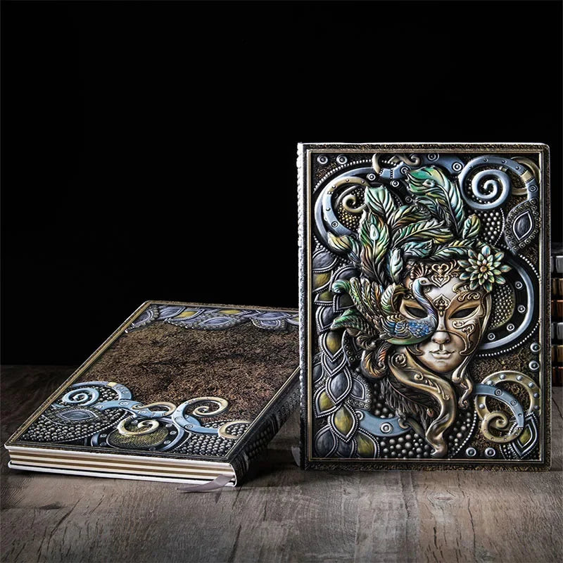 Metallic Fantasy Masquerade Peacock Woman Faux Leather A5 Hardcover Journal - Lovez Aqua© - Journals & Notebooks, Notebooks