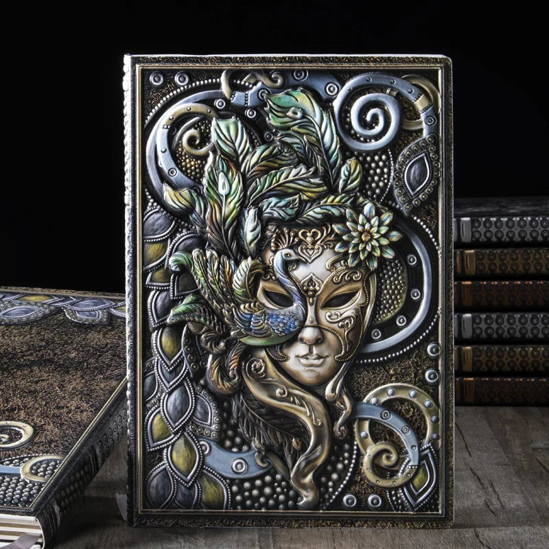 Metallic Fantasy Masquerade Peacock Woman Faux Leather A5 Hardcover Journal - Lovez Aqua© - Journals & Notebooks, Notebooks