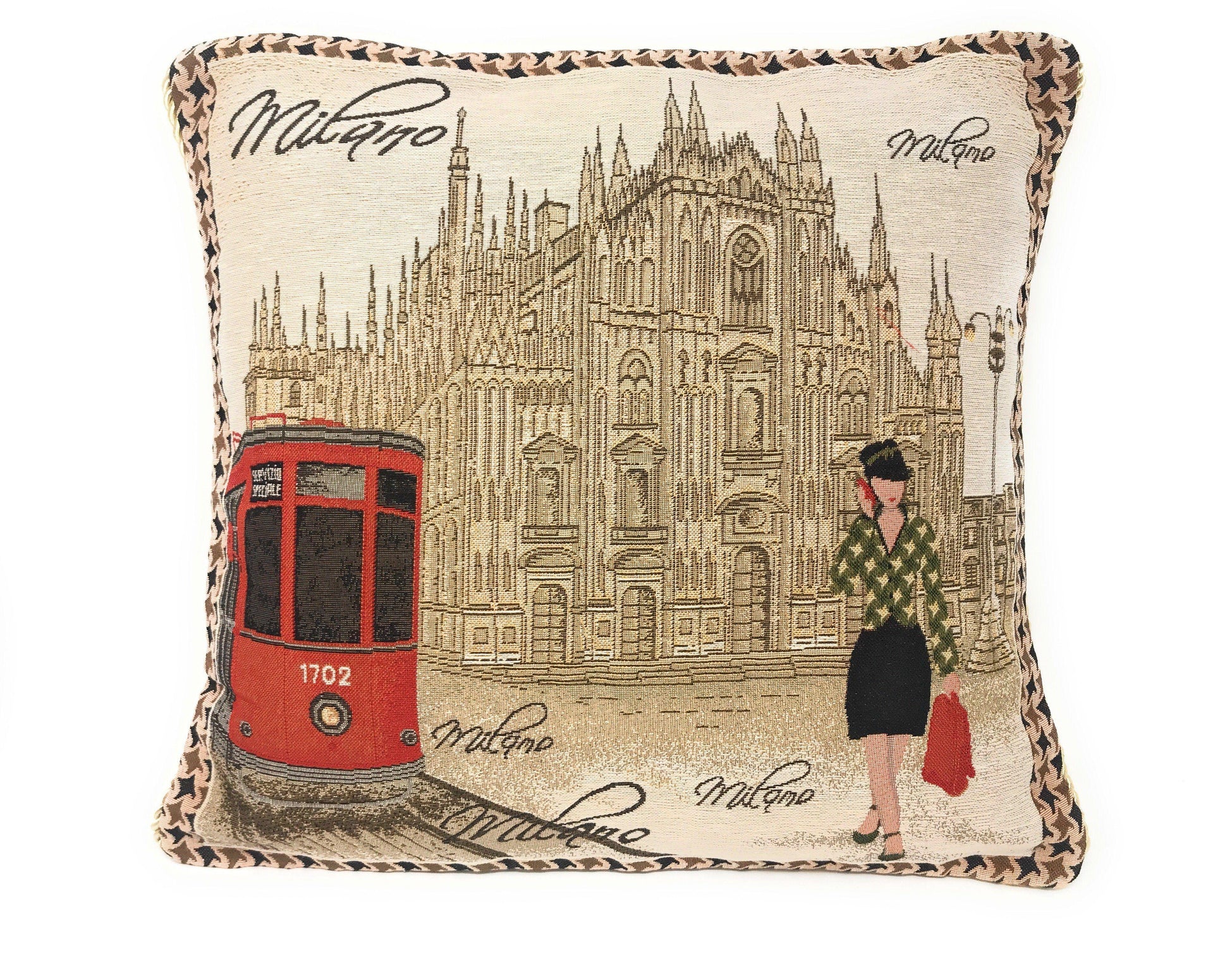 Milan Italy Vintage Postcard Effect Throw Pillow Covers & Inserts (2 Pieces) - Lovez Aqua© - 